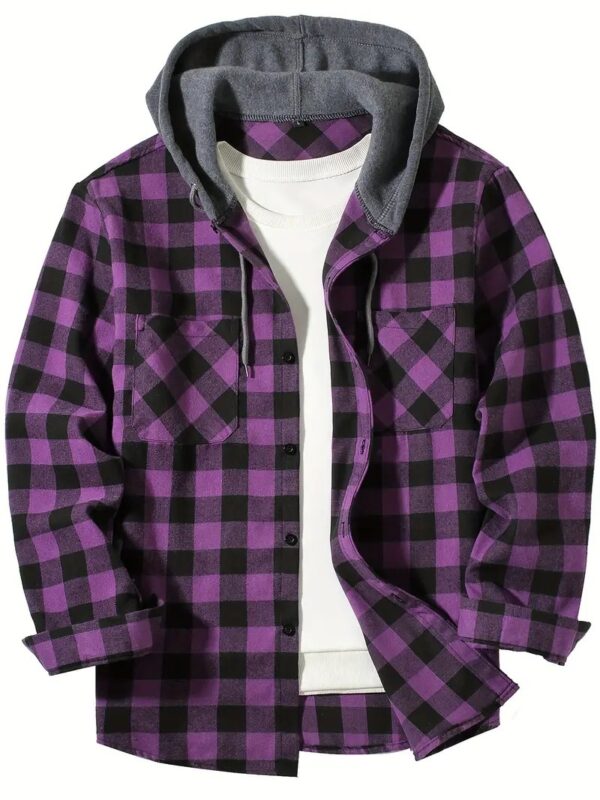 Men's Fashion Personality Plaid Hooded Shirt - Image 7