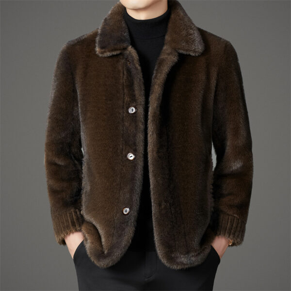 Men's Winter Middle-aged Lapel Golden Mink Leather Wool Coat - Image 7