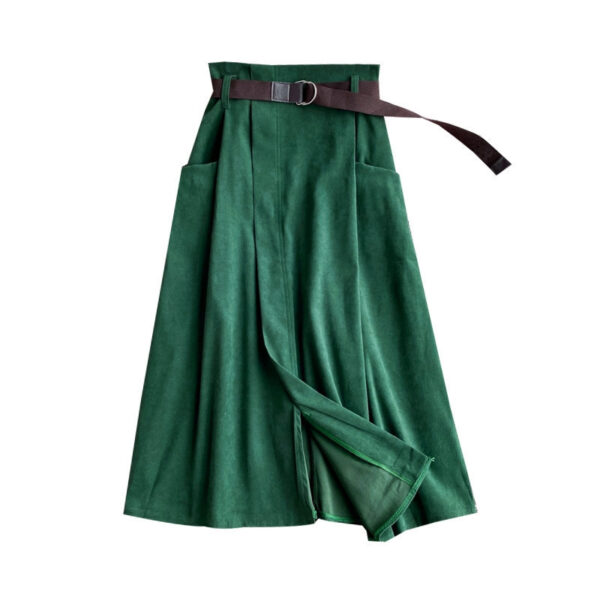 Solid Color Leisure Artistic Pocket High Waist Slimming Irregular Midi Skirt - Image 4