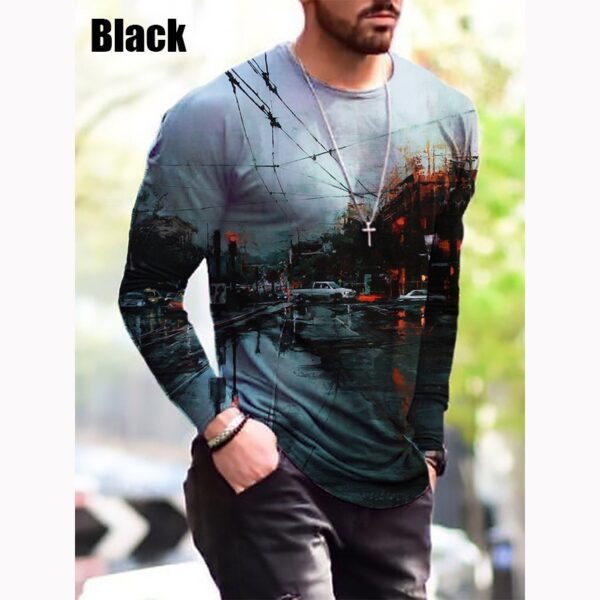 Printed Simple Men's Long Sleeve T-shirt - Image 3