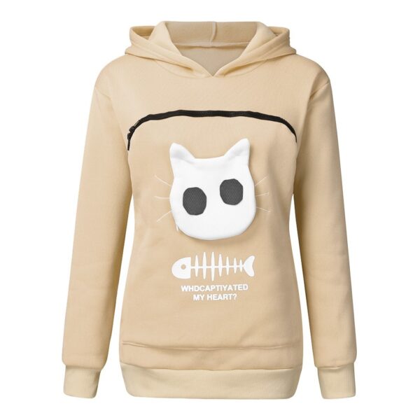 Women Hoodie Sweatshirt With Cat Pet Pocket Design Long Sleeve Sweater Cat Outfit - Image 3