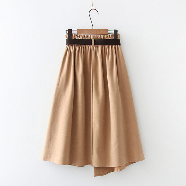 Solid Color Leisure Artistic Pocket High Waist Slimming Irregular Midi Skirt - Image 10