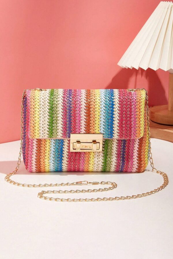 Fashion Crossbody Bag Straw Lock Closure Simple Small Square Bag - Image 4