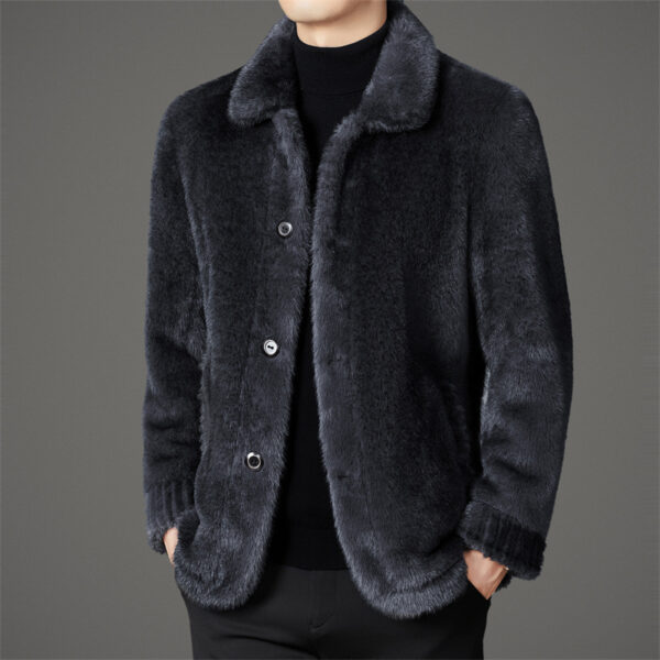 Men's Winter Middle-aged Lapel Golden Mink Leather Wool Coat - Image 6