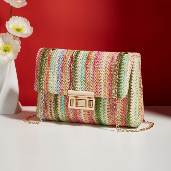 Fashion Crossbody Bag Straw Lock Closure Simple Small Square Bag - Image 5