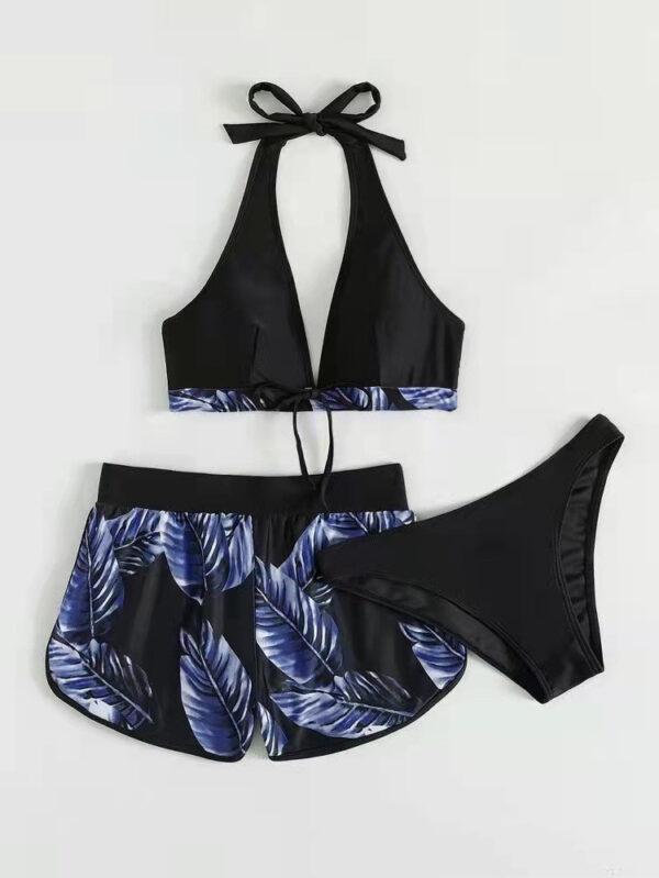 3pcs Leaf Print Bikini With Shorts Fashion Summer Beach Swimsuit Womens Clothing - Image 8