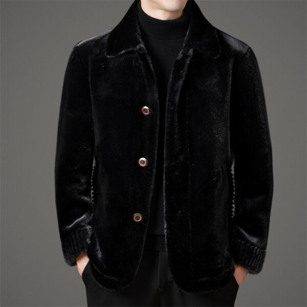 Men's Winter Middle-aged Lapel Golden Mink Leather Wool Coat - Image 3