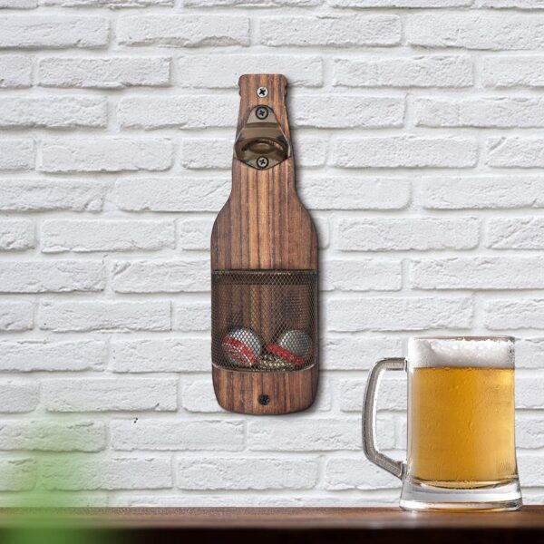 Creative Bar Restaurant Decoration Iron Bottle Cap Storage Basket Wall-mounted Solid Wood Can Openers