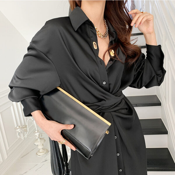 Waist-in-the-waist Long Lantern Sleeve Shirt Dress