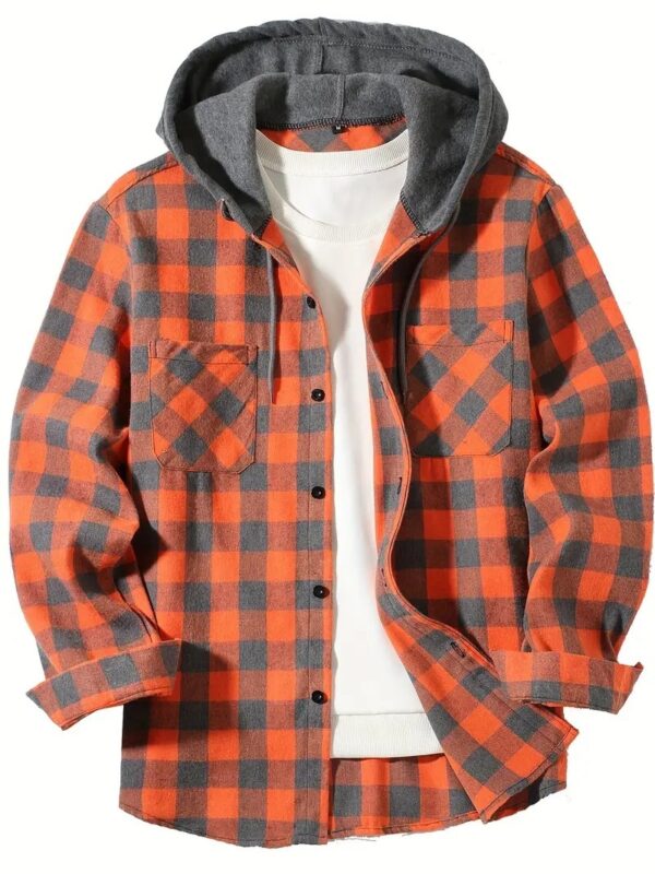 Men's Fashion Personality Plaid Hooded Shirt - Image 4