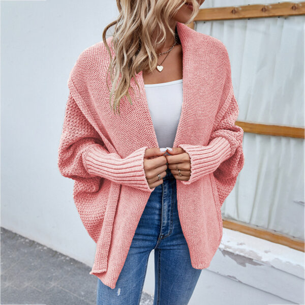 New Loose Knitted Sweater Solid Color Bat Sleeve Large Lapel Cardigan Autumn And Winter Fashion Jacket For Women Clothing - Image 3