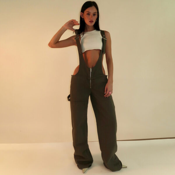 Y2K Zipper Denim Overalls With Pockets Fashion Loose Suspender Jumpsuit Streetwear Jeans Pants Womens Clothing - Image 9