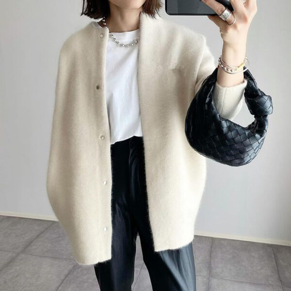 Loose Round Neck Single Breasted Cardigan Fashion Solid Color Coat Jacket Autumn And Winter Women's Clothing - Image 3