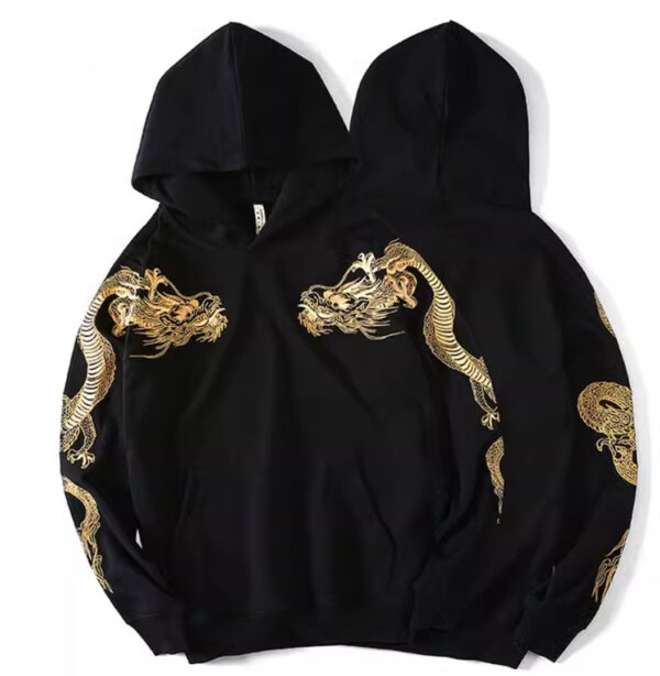 Autumn Winter High-end Hoodie Men's Pure Cotton Golden Dragon Embroidery Loose Hooded Trend Coat - Image 3