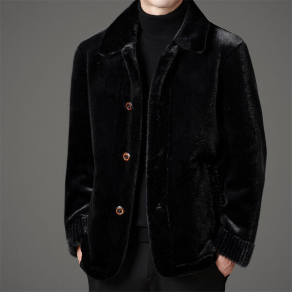 Men's Winter Middle-aged Lapel Golden Mink Leather Wool Coat - Image 4