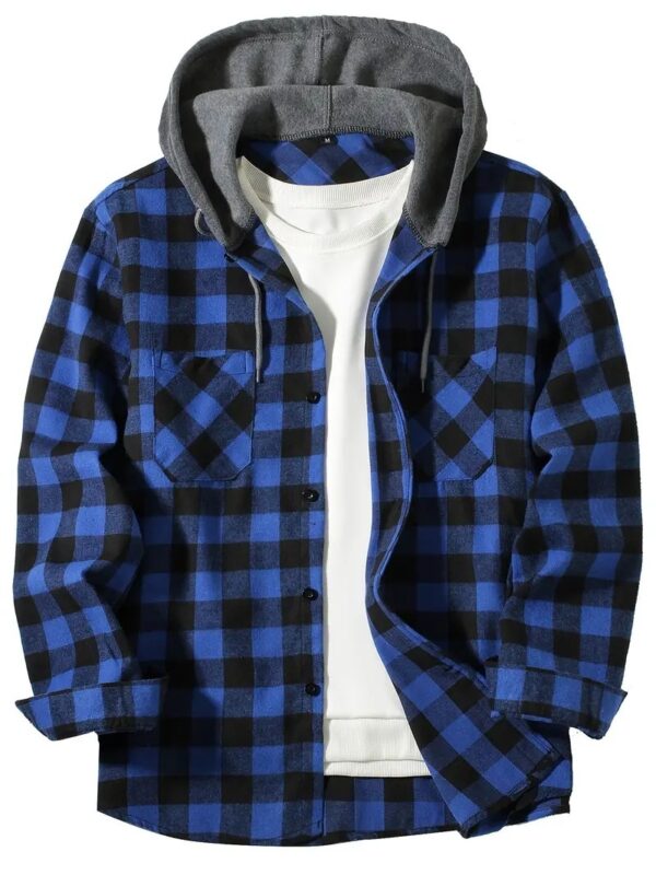 Men's Fashion Personality Plaid Hooded Shirt - Image 8