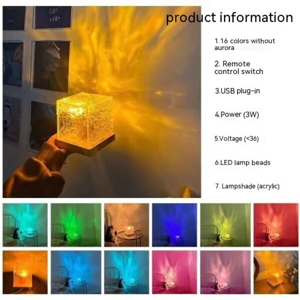 16 Colors LED Water Ripple Ambient Night Light USB Rotating Projection Crystal Table Lamp RGB Dimmable Home Decoration - Image 5