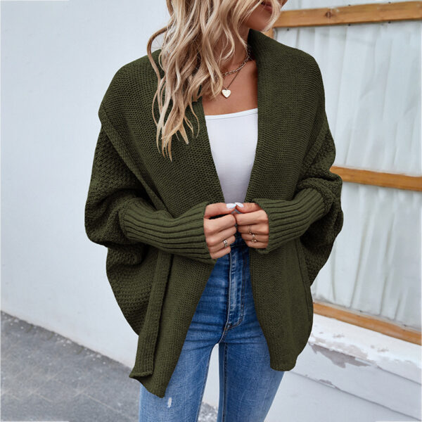 New Loose Knitted Sweater Solid Color Bat Sleeve Large Lapel Cardigan Autumn And Winter Fashion Jacket For Women Clothing - Image 5