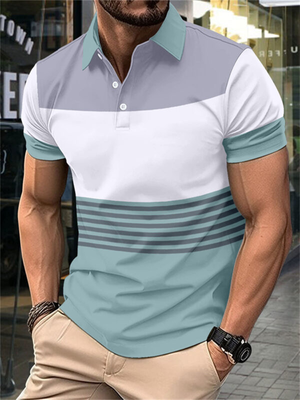 Casual Striped Men's Short Sleeve Lapel - Image 2