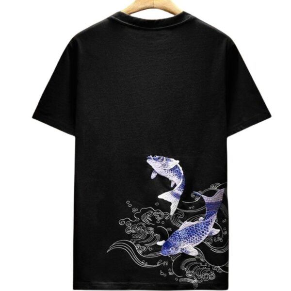 Fashion Carp Embroidery Short-sleeved T-shirt Men - Image 2