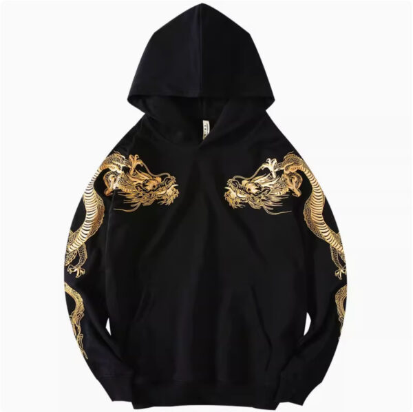 Autumn Winter High-end Hoodie Men's Pure Cotton Golden Dragon Embroidery Loose Hooded Trend Coat - Image 2