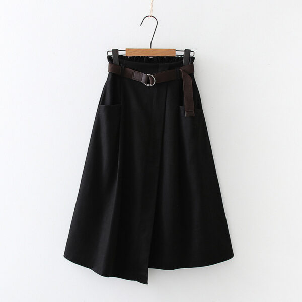 Solid Color Leisure Artistic Pocket High Waist Slimming Irregular Midi Skirt - Image 8