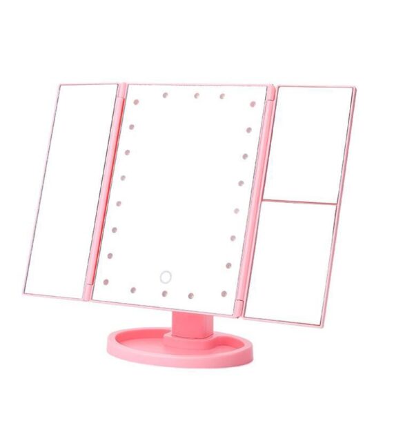 Three-sided Foldable Magnifying Desktop Makeup Mirror With Lamp - Image 9