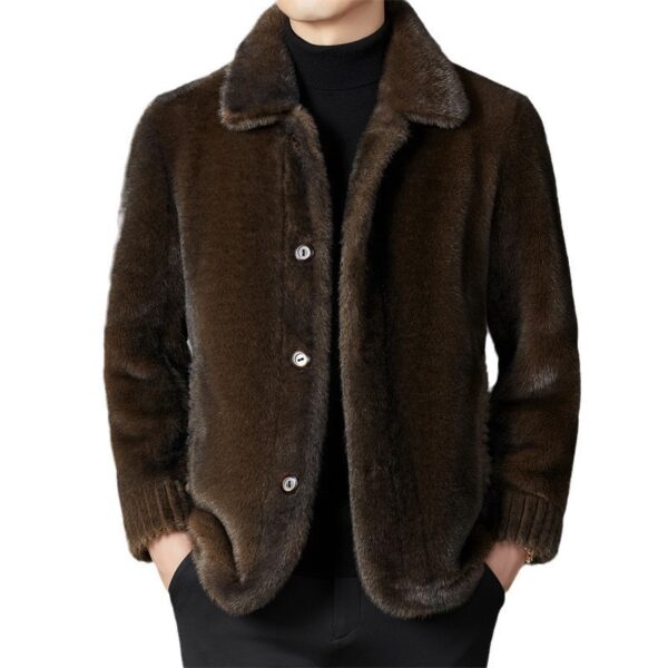 Men's Winter Middle-aged Lapel Golden Mink Leather Wool Coat - Image 2