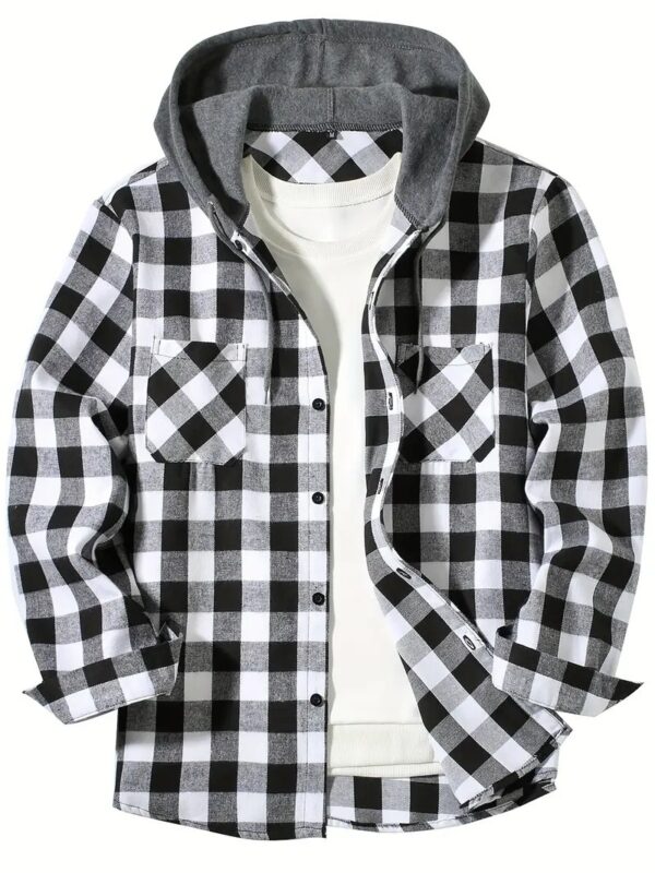 Men's Fashion Personality Plaid Hooded Shirt - Image 6