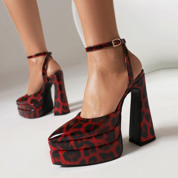 Women's High Heels Foreign Trade Leopard Color Waterproof Platform Pointed - Image 2