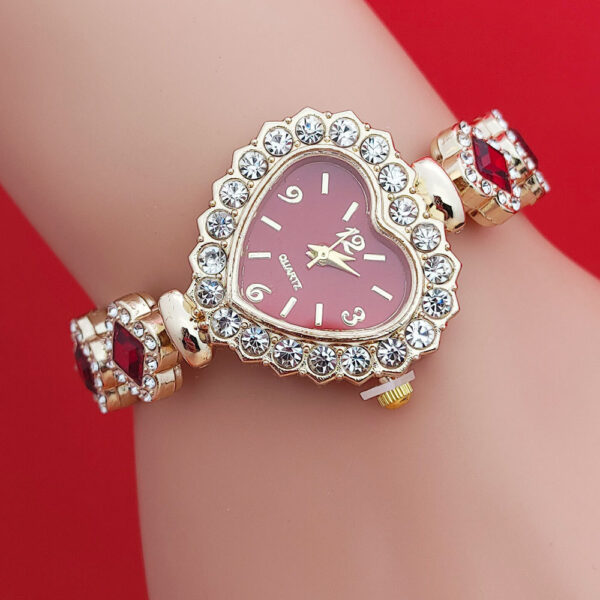 Fashion Diamond-embedded Love Heart-shaped Bracelet Watch Suit - Image 4