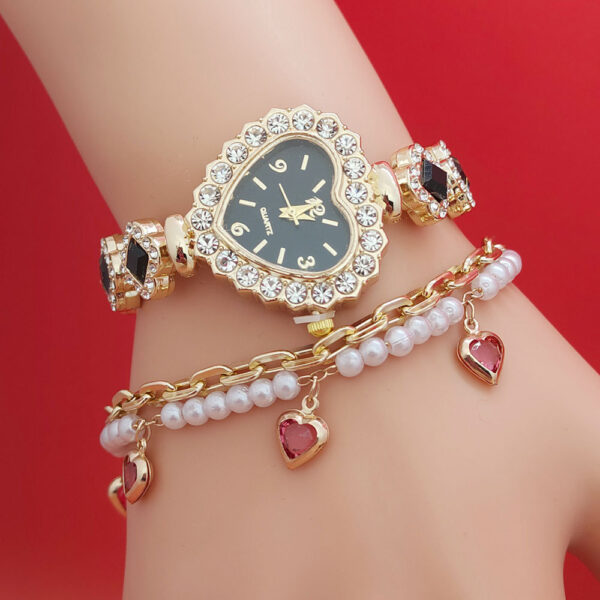 Fashion Diamond-embedded Love Heart-shaped Bracelet Watch Suit - Image 6