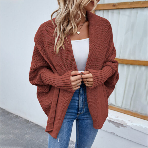 New Loose Knitted Sweater Solid Color Bat Sleeve Large Lapel Cardigan Autumn And Winter Fashion Jacket For Women Clothing - Image 6