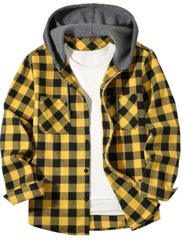 Men's Fashion Personality Plaid Hooded Shirt - Image 5