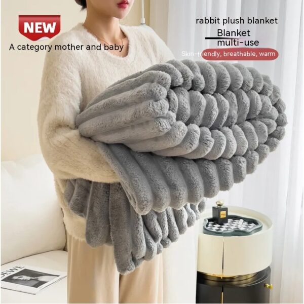 Soft Wind Bubble Velvet Blanket Warm Solid Rabbit Fur Blankets Double-sided Thickening Cover Throw Warm Fur Blanket - Image 2