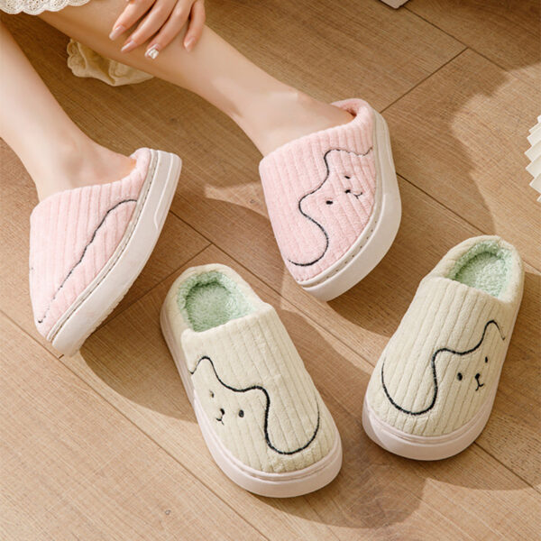 Striped Cat Slippers Indoor Couple Non-slip Floor Bedroom Slipper Winter Warm Plush House Shoes Women Men - Image 6