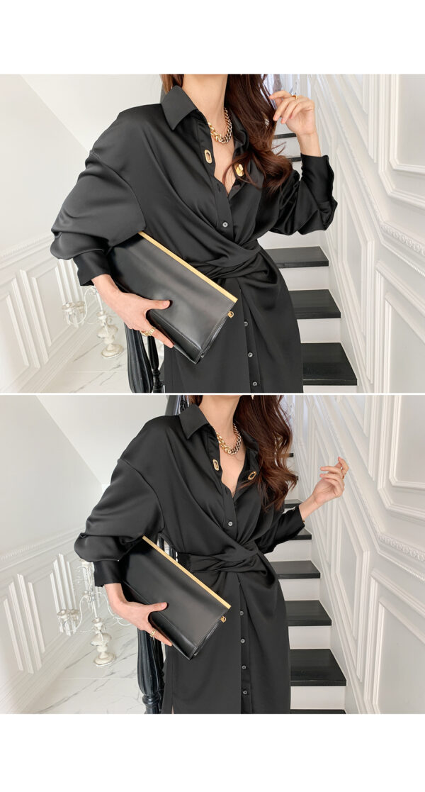 Waist-in-the-waist Long Lantern Sleeve Shirt Dress - Image 3