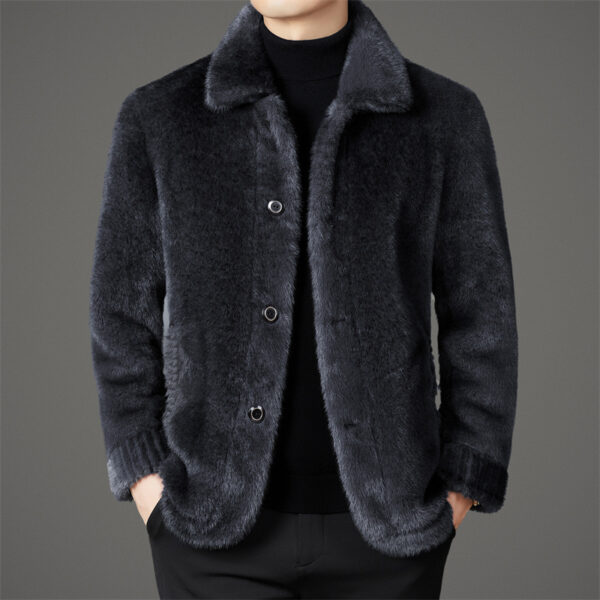 Men's Winter Middle-aged Lapel Golden Mink Leather Wool Coat - Image 5