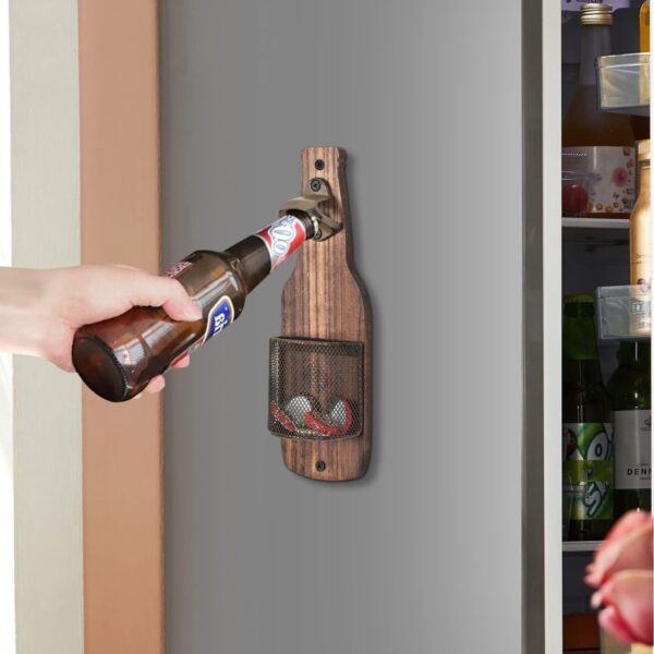 Creative Bar Restaurant Decoration Iron Bottle Cap Storage Basket Wall-mounted Solid Wood Can Openers - Image 3