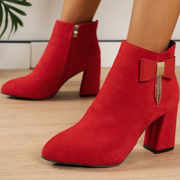 New Festive Chunky Heel Side Zipper Boots - Image 6