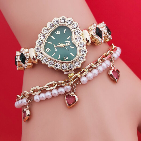 Fashion Diamond-embedded Love Heart-shaped Bracelet Watch Suit - Image 7