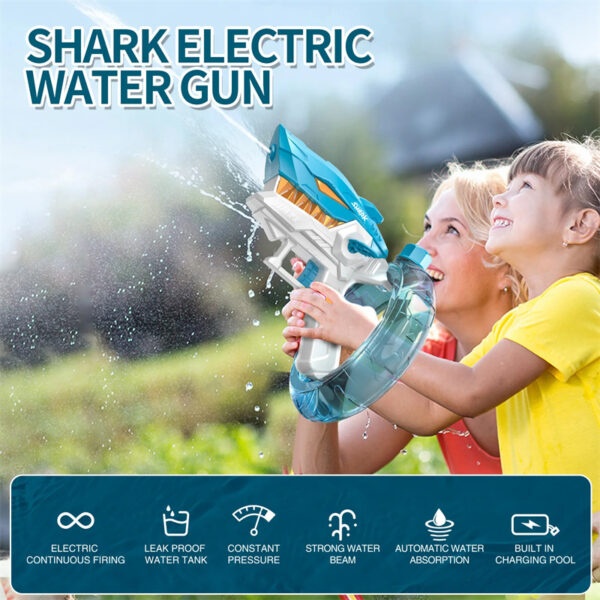 New Shark Electric Water Gun Toys Fully Automatic Continuous Fire Water Gun Large Capacity Beach Summer Children's Water Playing Toys - Image 8