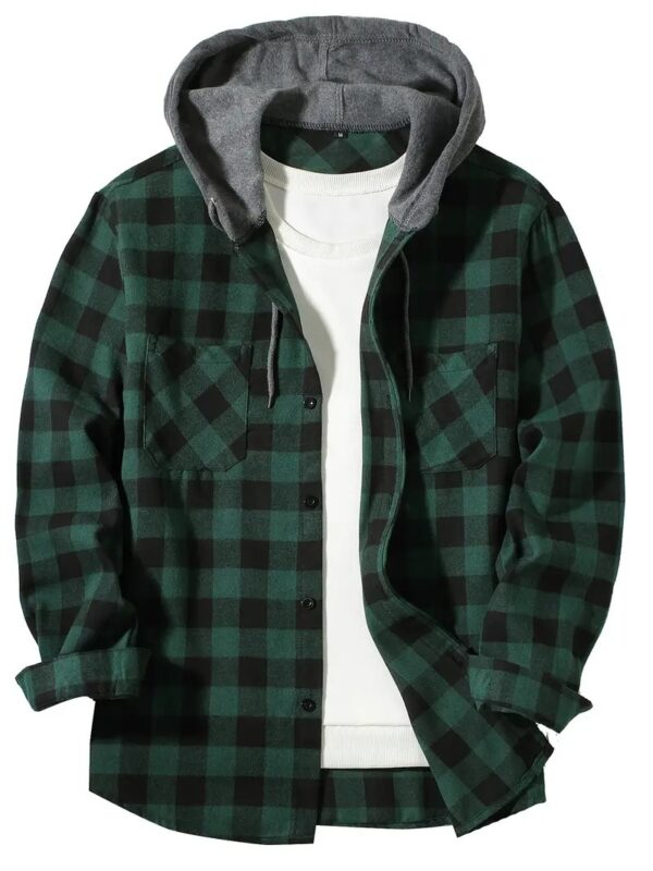 Men's Fashion Personality Plaid Hooded Shirt - Image 2