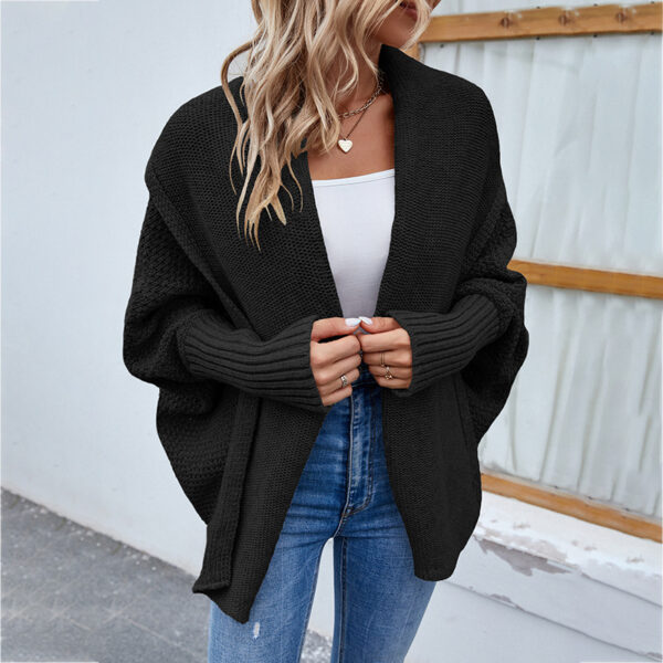 New Loose Knitted Sweater Solid Color Bat Sleeve Large Lapel Cardigan Autumn And Winter Fashion Jacket For Women Clothing - Image 2