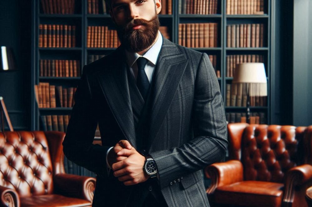 a stylish man standing in a dark room